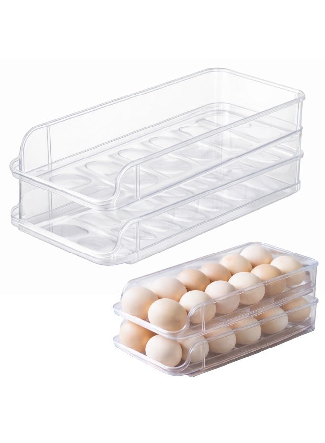 أرابيكو حامل بيض للثلاجة، منظم بيض أوتوماتيكي متحرك، حاوية تخزين بيض قابلة للتكديس من طبقتين مع غطاء، صينية توزيع بيض بلاستيكية شفافة للثلاجة، منظم مطبخ موفر للمساحة - Image 1